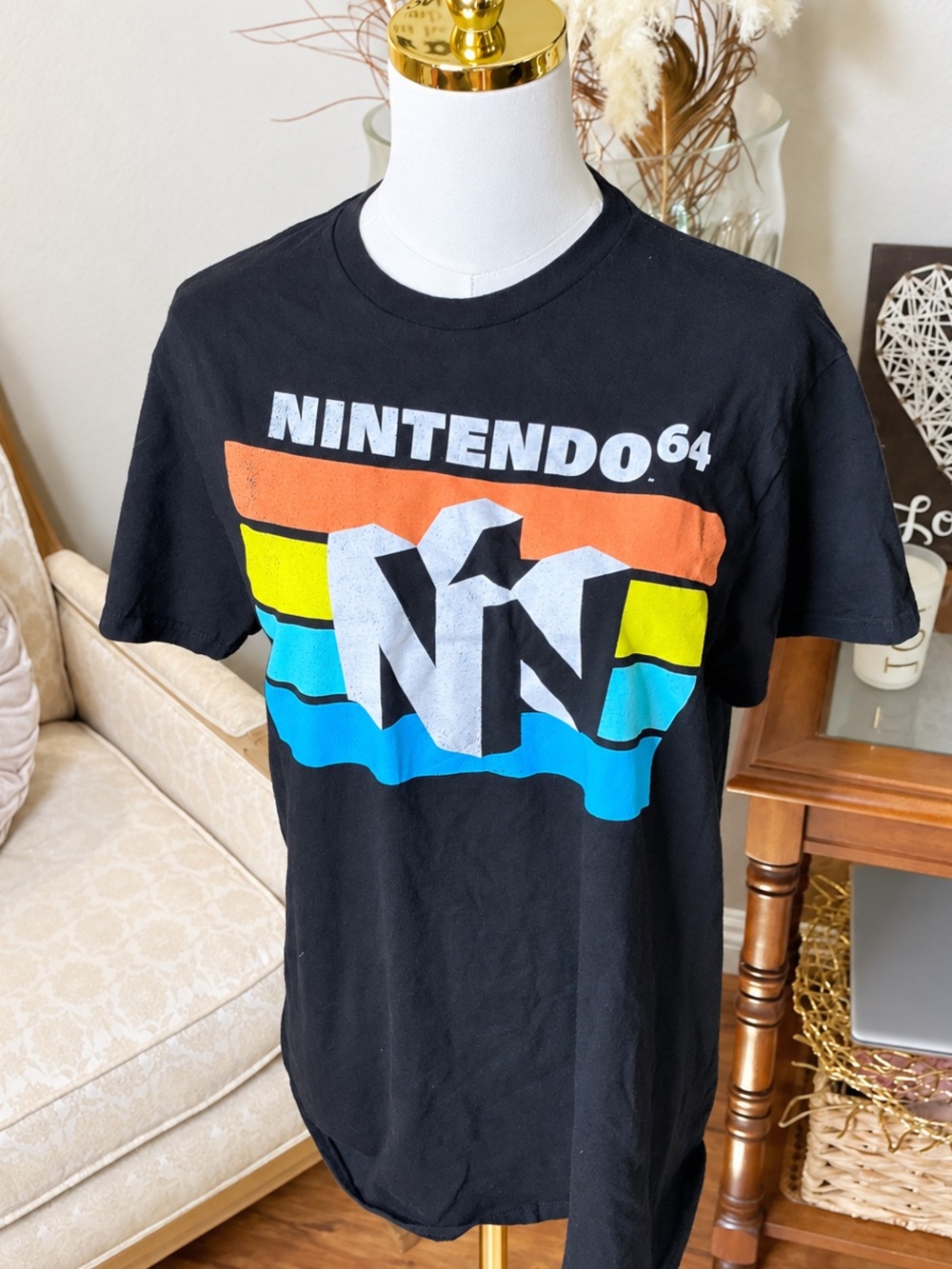 Nintendo 64 N64 Retro Stripe Graphic Tee Black Men’s Medium Gaming